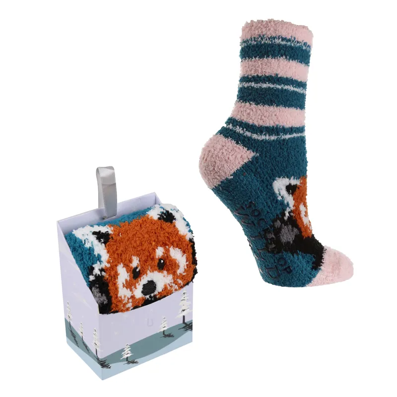Wild Feet Cosy Fluffy Socks in Gift Box in Fox Print